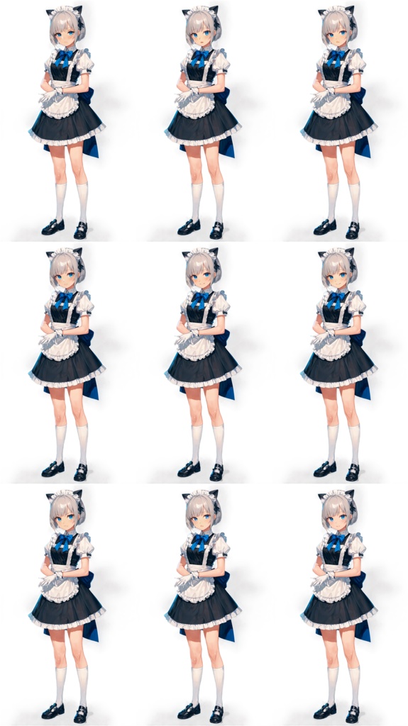 銀髪メイドの立ち絵素材セット【9表情差分付き/透過PNG/商用利用可