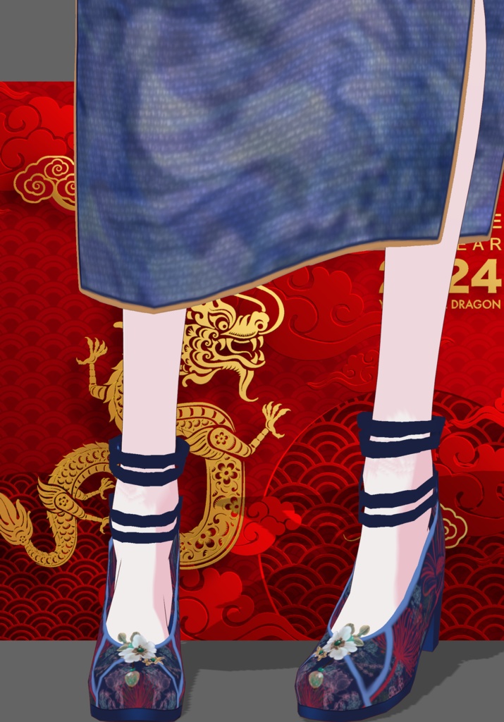 Blue Embroidered Qipao long dress quarter sleeves