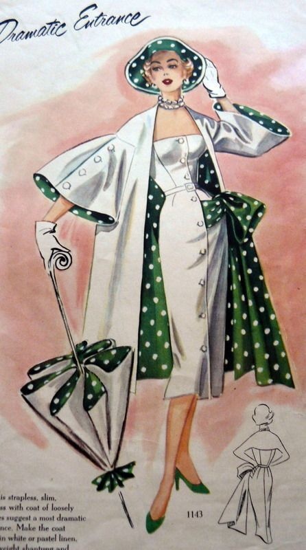 Dome sleeves 1950s vintage coat in cream and green polka dots