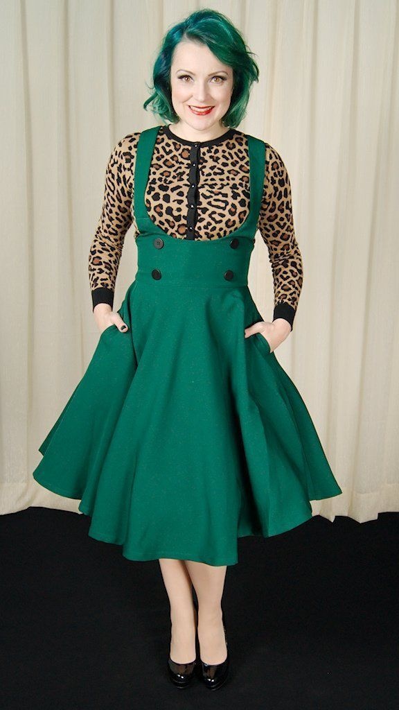 Vintage 50s Green Overall Jumper Skirt