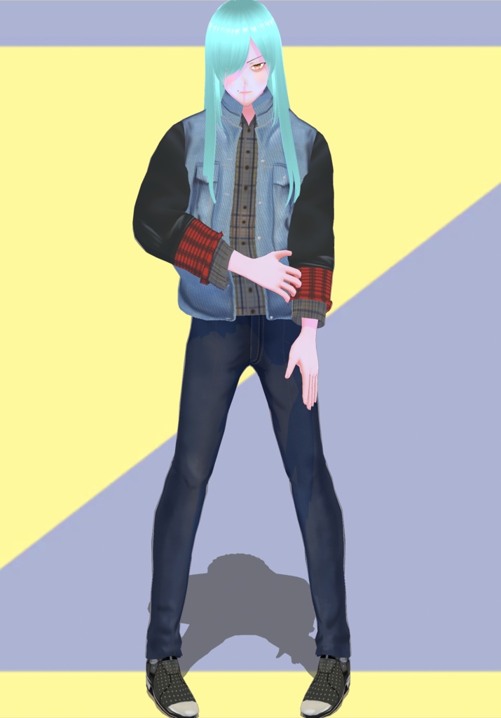 Mens Denim Leather and Plaid Vintage Jacket with Shirt