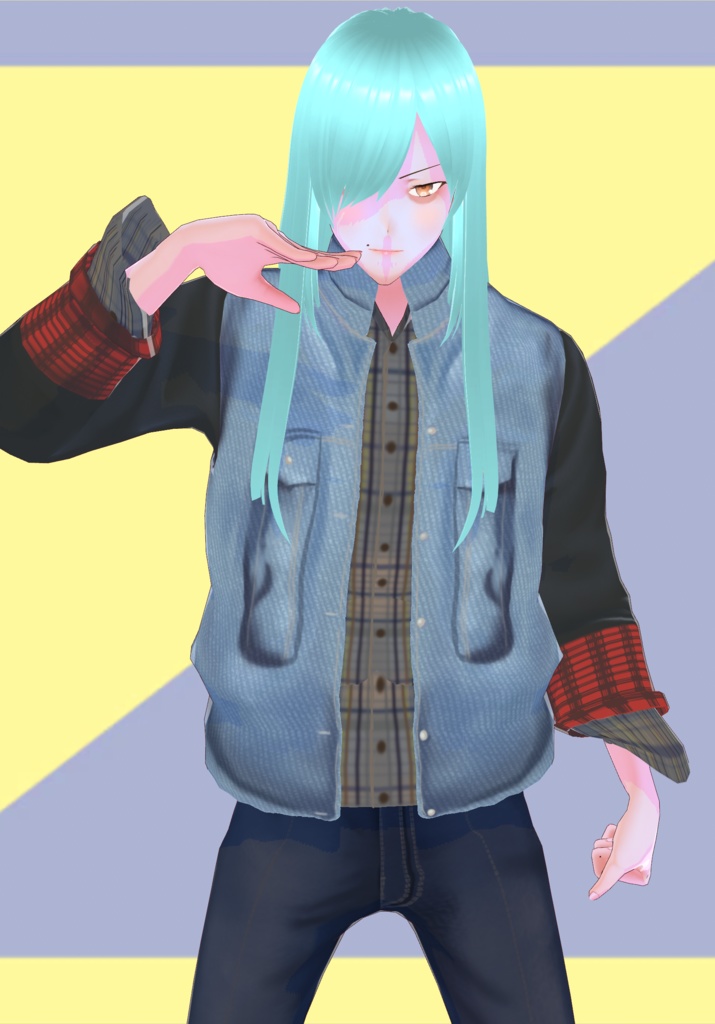 Mens Denim Leather and Plaid Vintage Jacket with Shirt