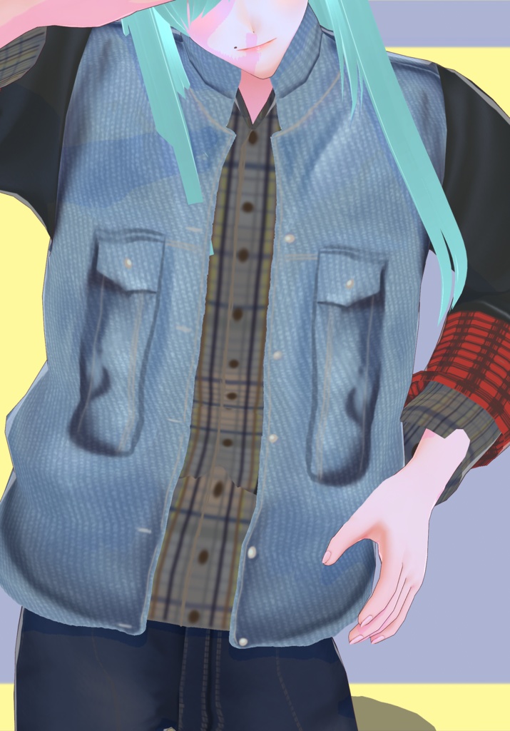 Mens Denim Leather and Plaid Vintage Jacket with Shirt