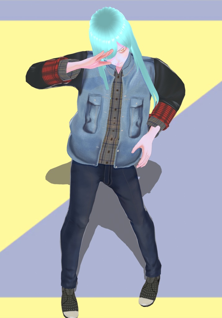 Mens Denim Leather and Plaid Vintage Jacket with Shirt