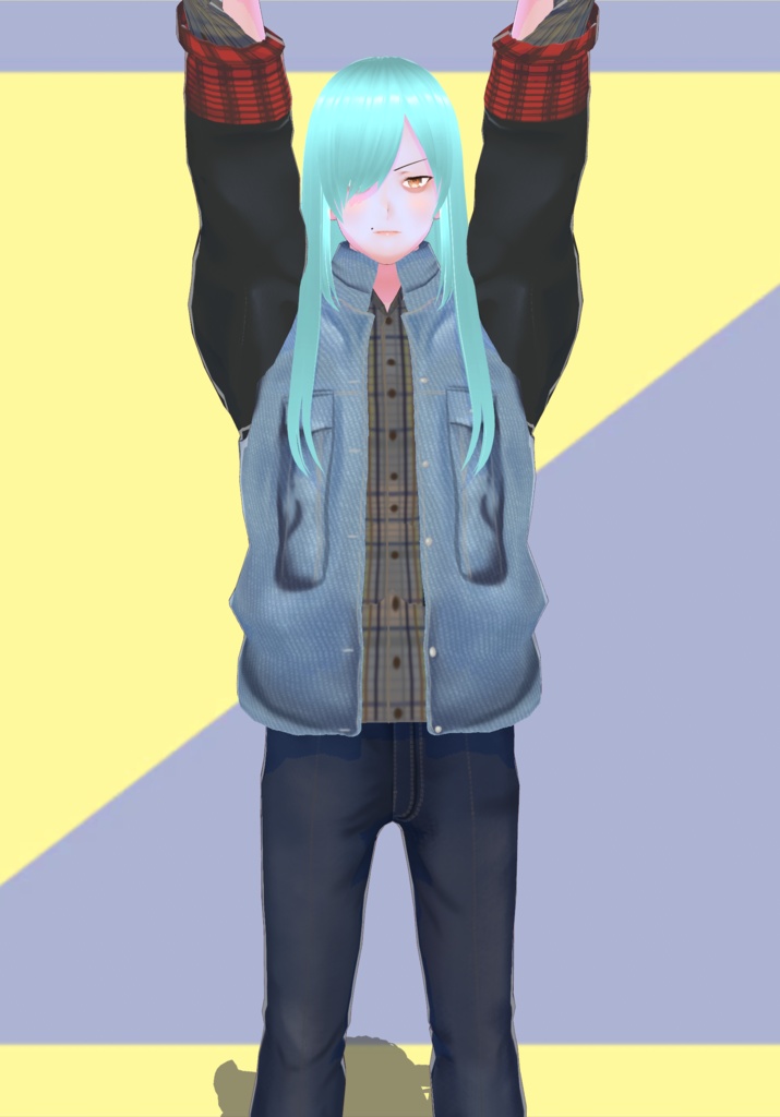 Mens Denim Leather and Plaid Vintage Jacket with Shirt