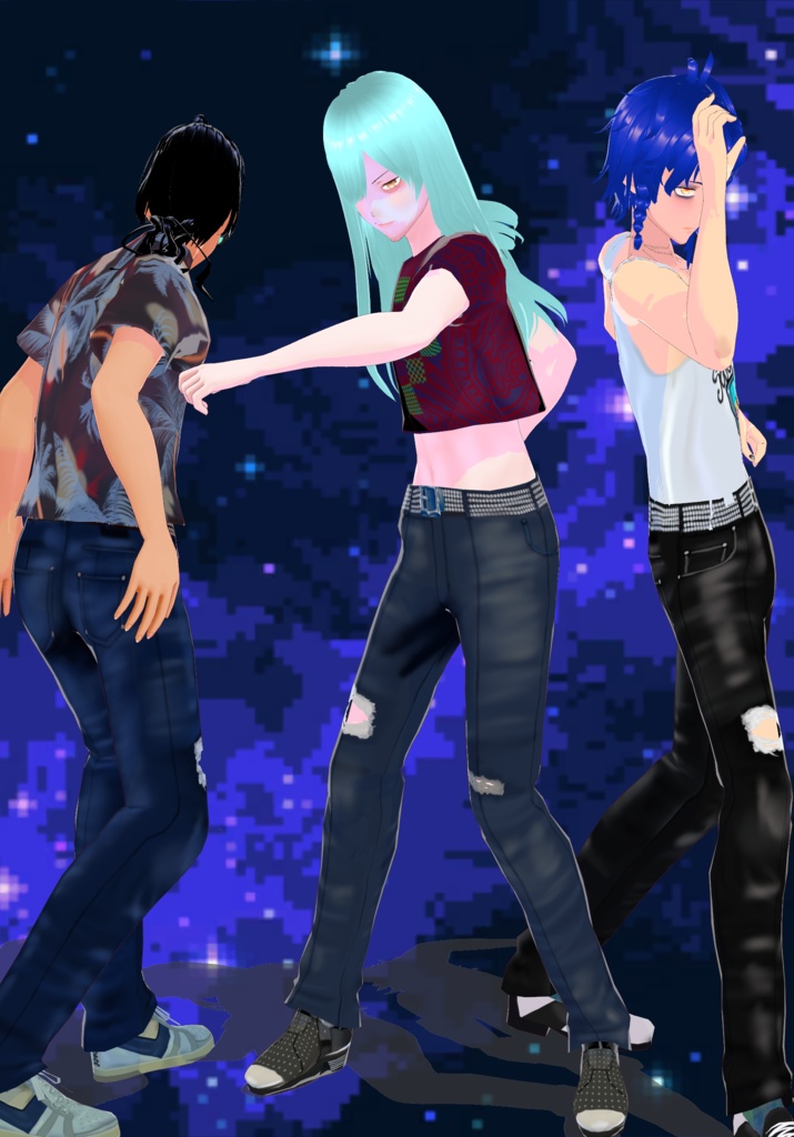 Retro 80s Distress Dark Rip Denim Set of 3