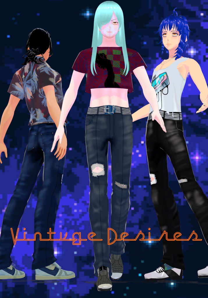 Retro 80s Distress Dark Rip Denim Set of 3