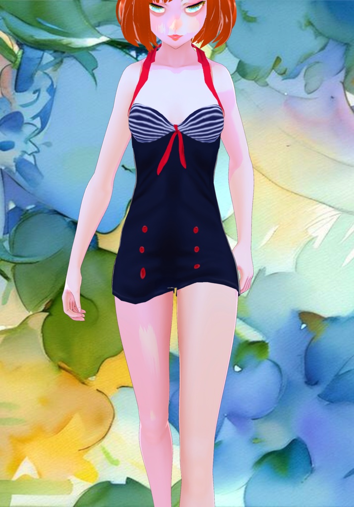 Vtg 50s Bettie Woman Swimsuit Navy Blue