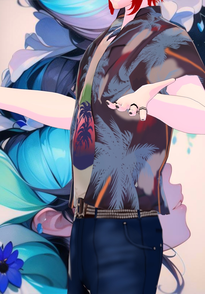 Mens 80s Hawaiian Shirt with Screen Tee Malibu Style Fashion