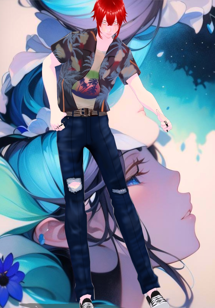 Mens 80s Hawaiian Shirt with Screen Tee Malibu Style Fashion