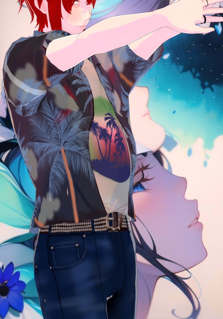 Mens 80s Hawaiian Shirt with Screen Tee Malibu Style Fashion