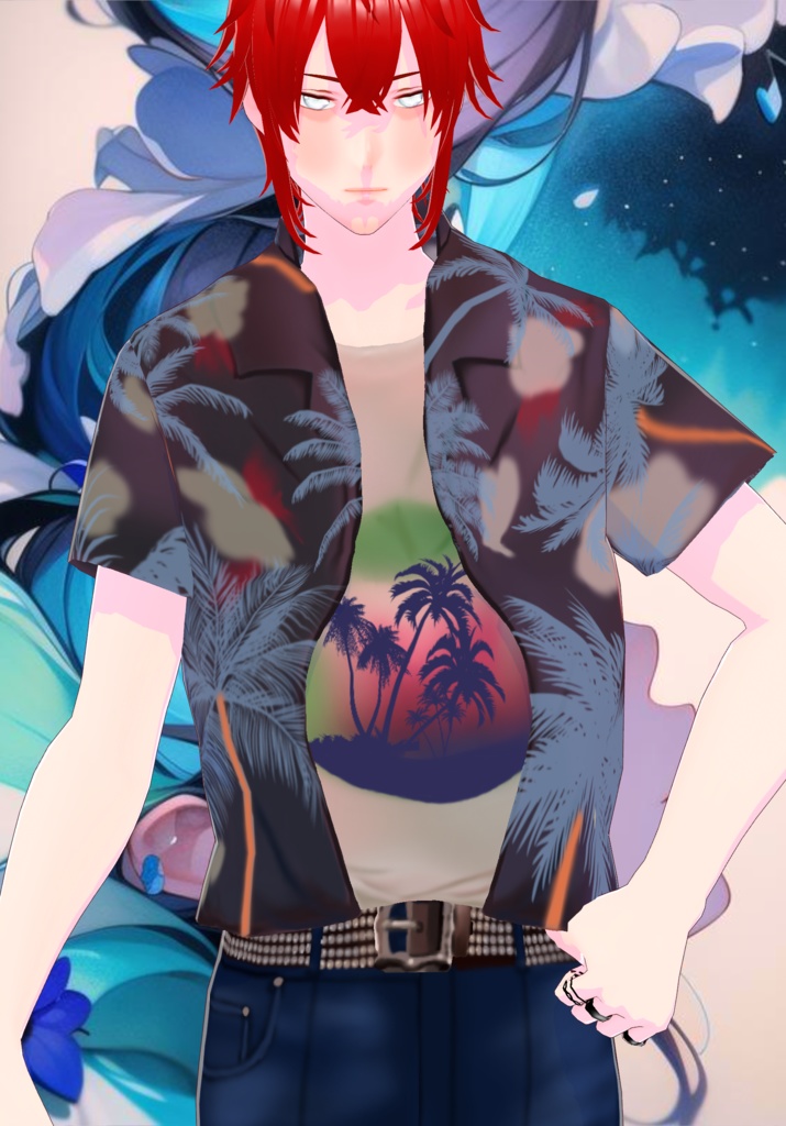 Mens 80s Hawaiian Shirt with Screen Tee Malibu Style Fashion