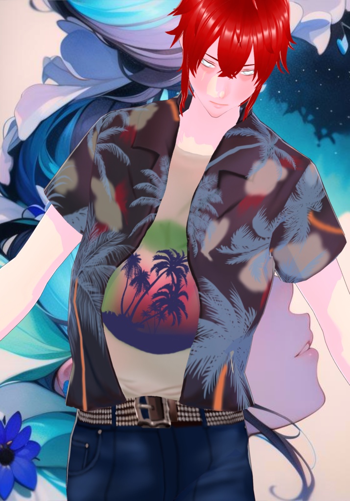 Mens 80s Hawaiian Shirt with Screen Tee Malibu Style Fashion