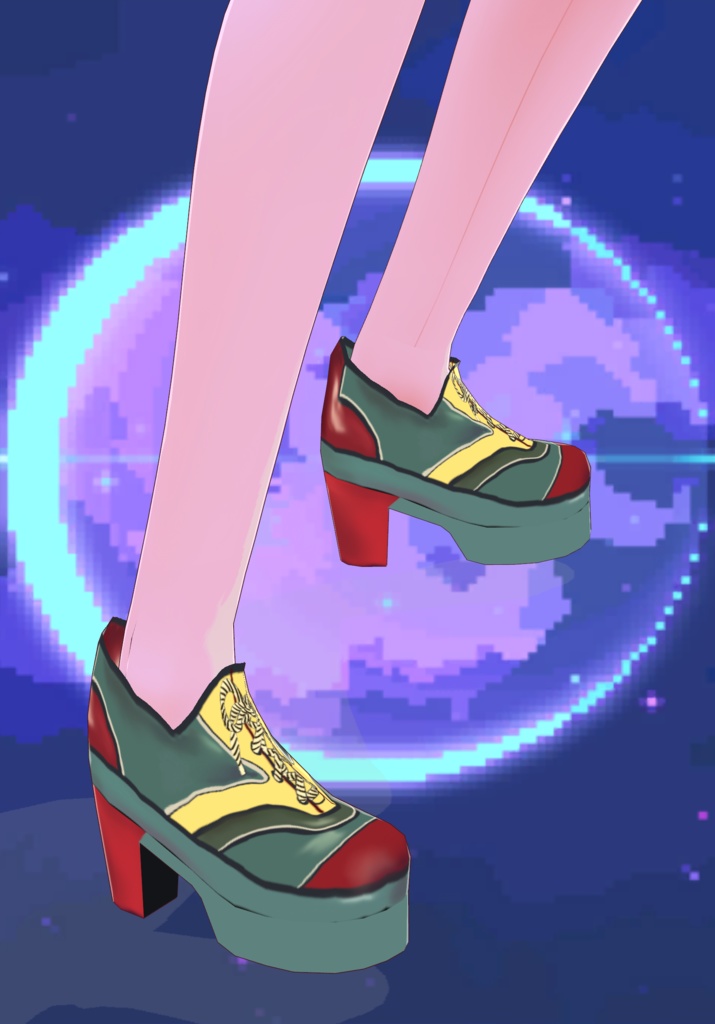 70s Teal/Red Platform Shoes MOD fashion