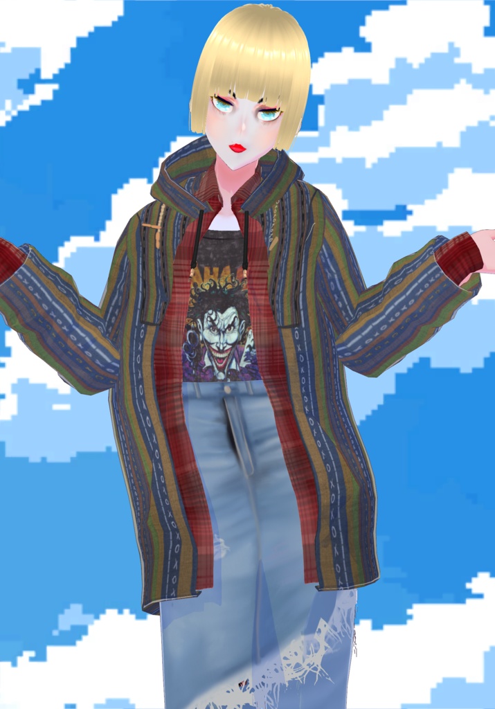 Multicolor Baja Hoodie W/ Plaid Shirt and Joker T-Shirt 90s Grunge Fashion