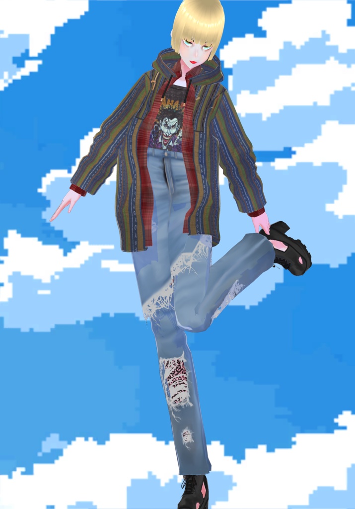 Multicolor Baja Hoodie W/ Plaid Shirt and Joker T-Shirt 90s Grunge Fashion