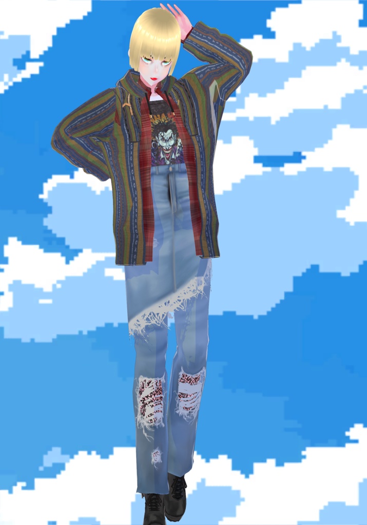 Multicolor Baja Hoodie W/ Plaid Shirt and Joker T-Shirt 90s Grunge Fashion