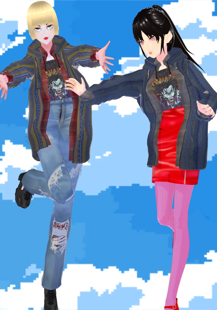 Multicolor Baja Hoodie W/ Plaid Shirt and Joker T-Shirt 90s Grunge Fashion