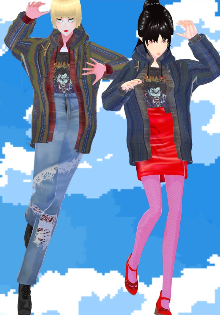 Multicolor Baja Hoodie W/ Plaid Shirt and Joker T-Shirt 90s Grunge Fashion