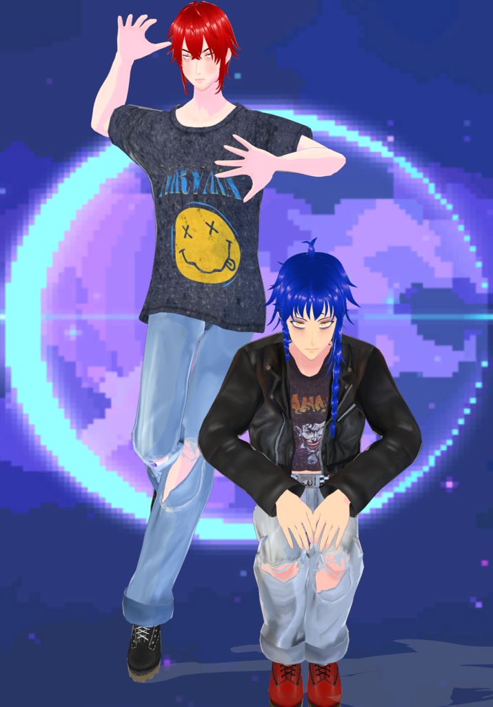 Bleached StoneWashed Ripped Baggie Jeans Set 90s Grunge Fashion