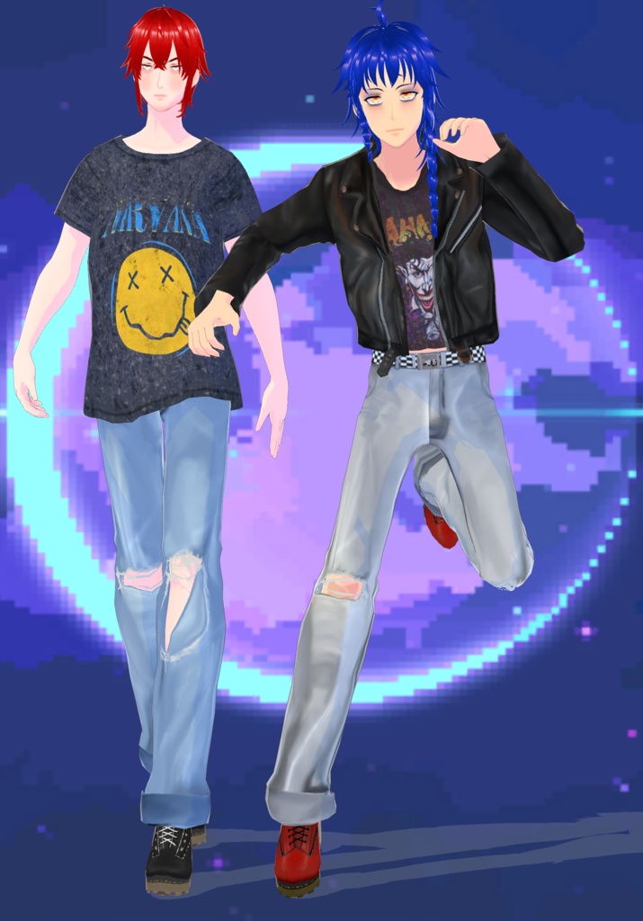 Bleached StoneWashed Ripped Baggie Jeans Set 90s Grunge Fashion