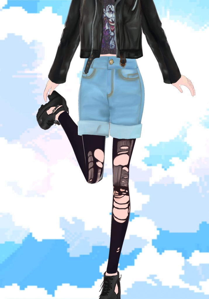 Vintage Cuff Grunge Shorts with Torn Stockings 90s Grunge Fashion