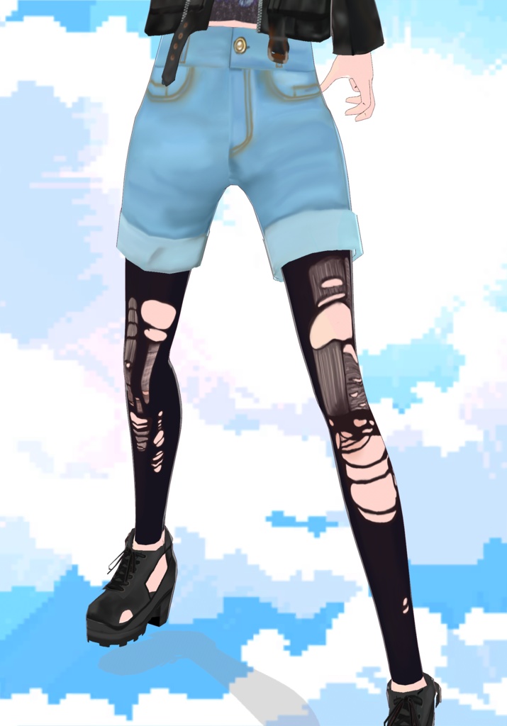 Vintage Cuff Grunge Shorts with Torn Stockings 90s Grunge Fashion