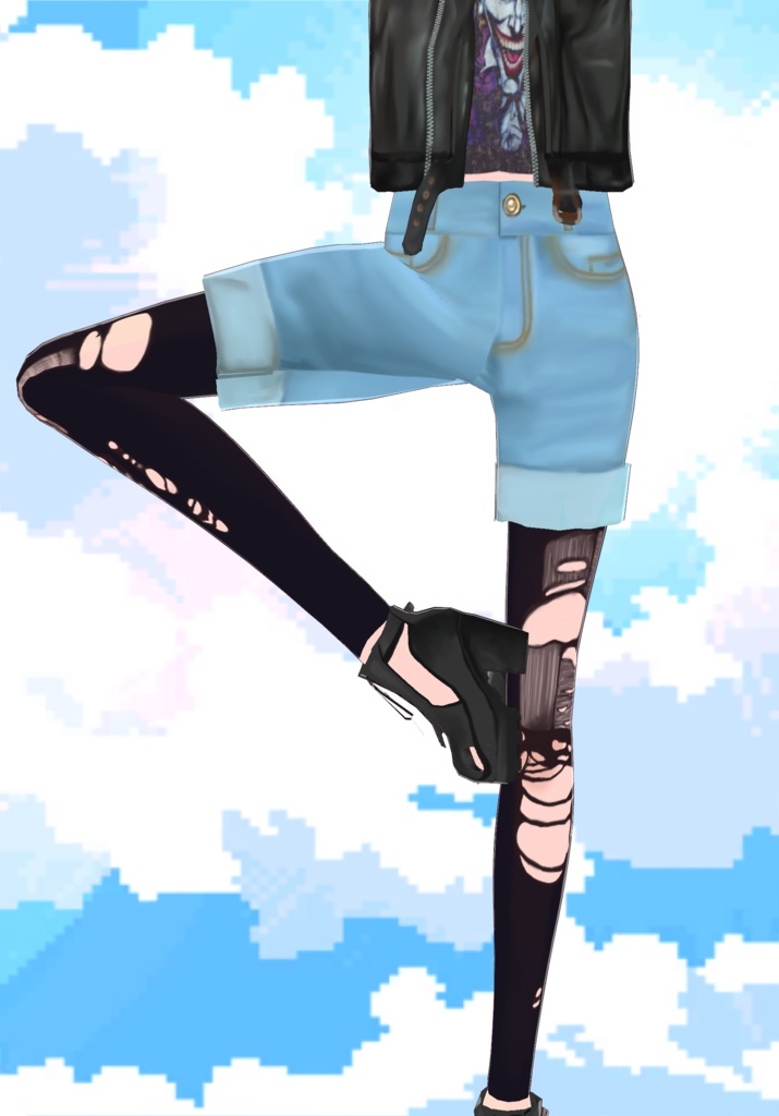 Vintage Cuff Grunge Shorts with Torn Stockings 90s Grunge Fashion