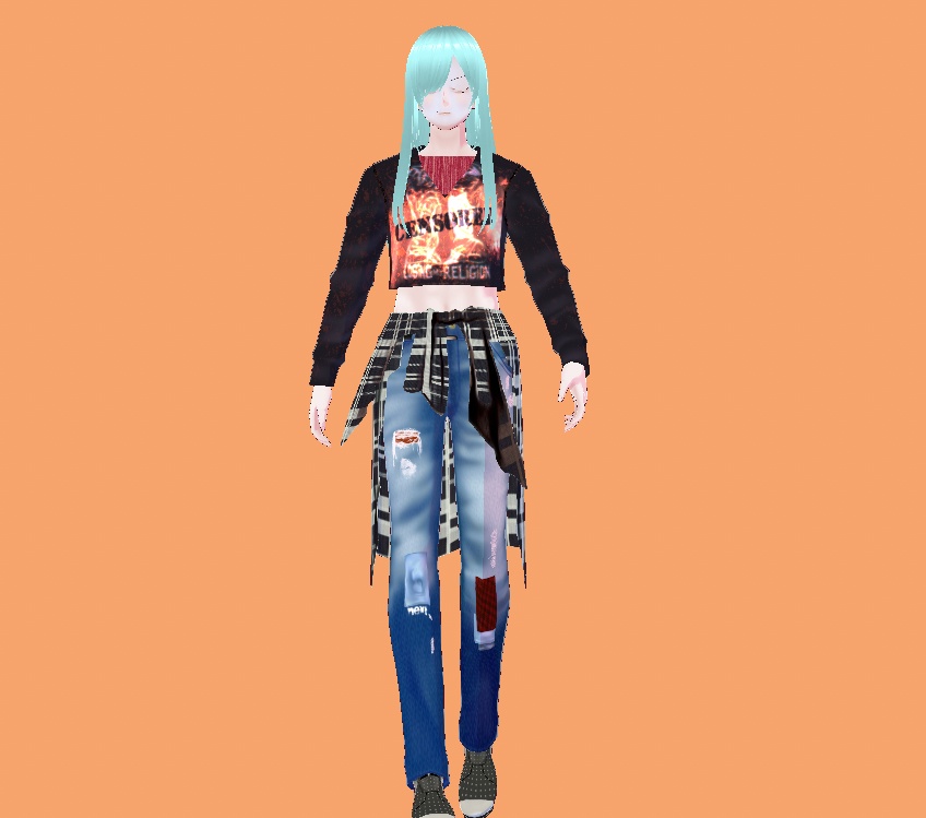 Patchwork Jeans with Waist Shirt 2Variations Nirvana Grunge 90s