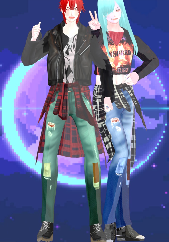 Patchwork Jeans with Waist Shirt 2Variations Nirvana Grunge 90s