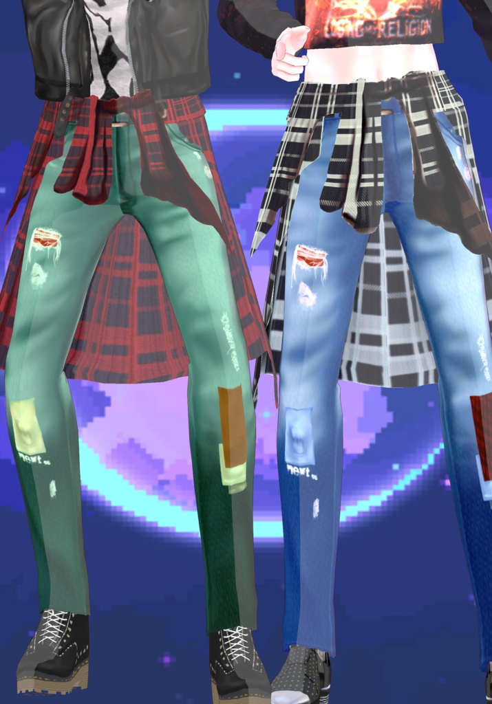 Patchwork Jeans with Waist Shirt 2Variations Nirvana Grunge 90s