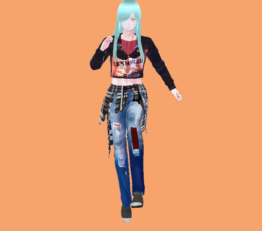 Patchwork Jeans with Waist Shirt 2Variations Nirvana Grunge 90s