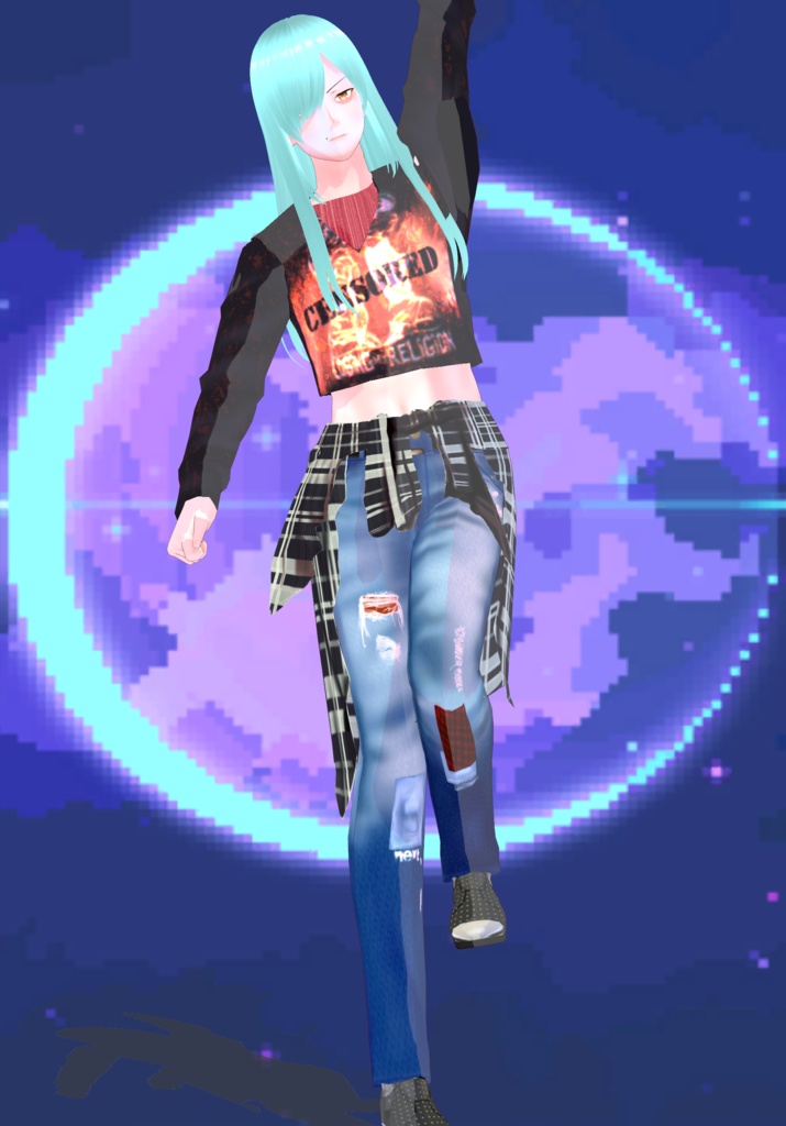 Patchwork Jeans with Waist Shirt 2Variations Nirvana Grunge 90s