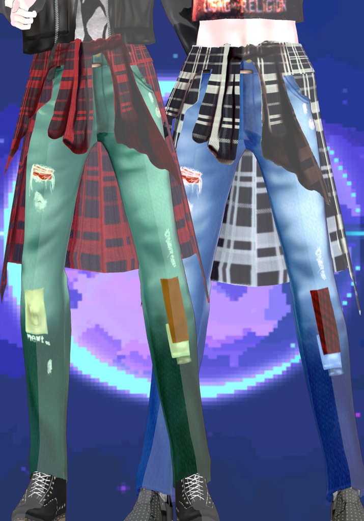 Patchwork Jeans with Waist Shirt 2Variations Nirvana Grunge 90s