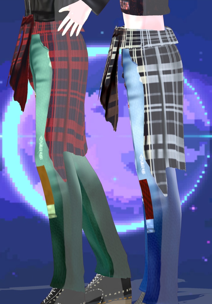 Patchwork Jeans with Waist Shirt 2Variations Nirvana Grunge 90s