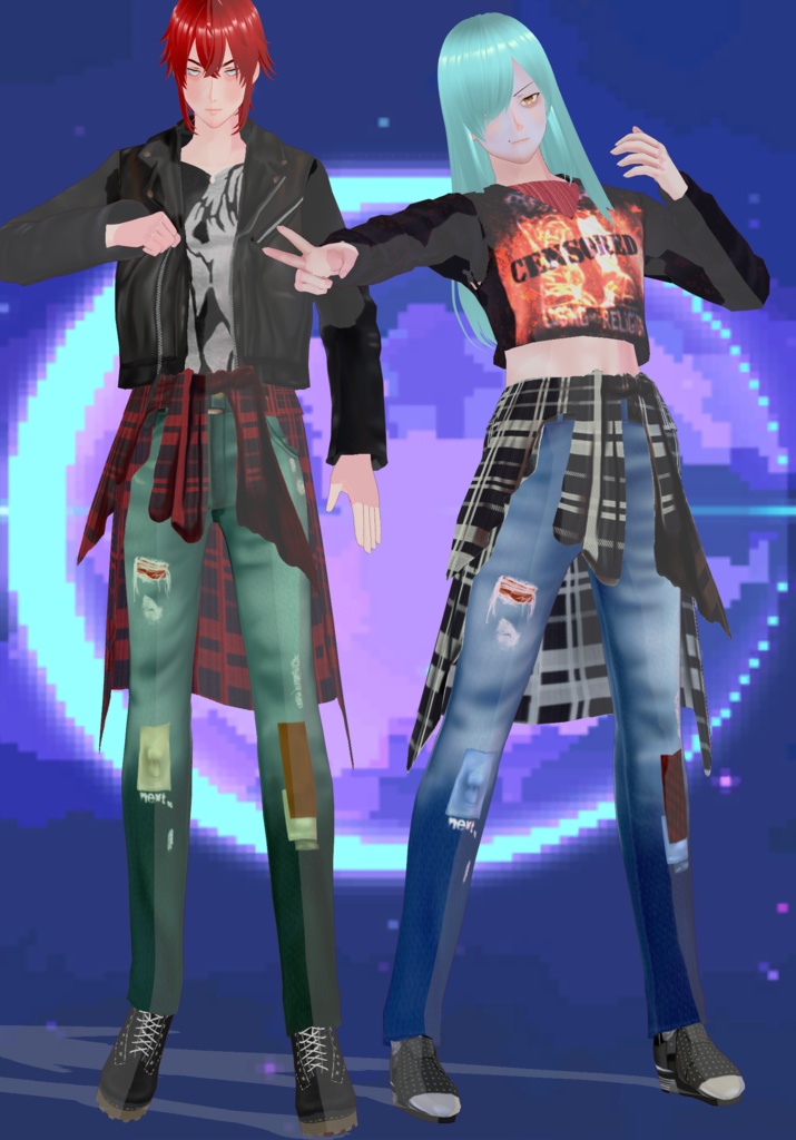 Patchwork Jeans with Waist Shirt 2Variations Nirvana Grunge 90s