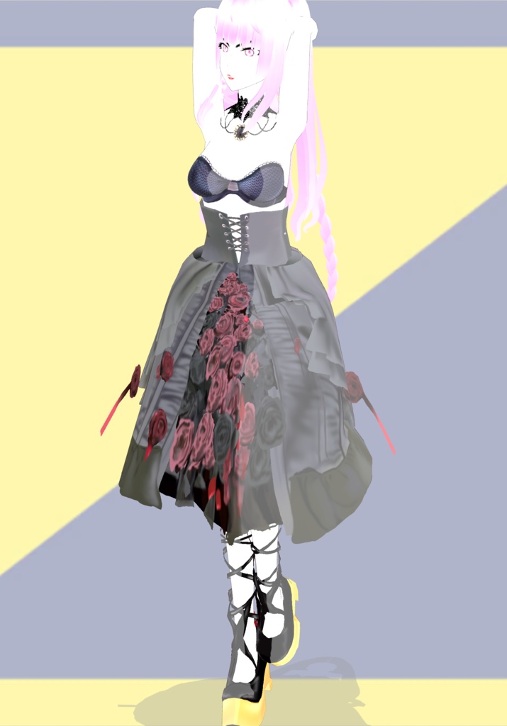 Wild Rose Bloom Gothic Skirt with PlatformBallet Shoes Lolita 90s Vintage Japanese