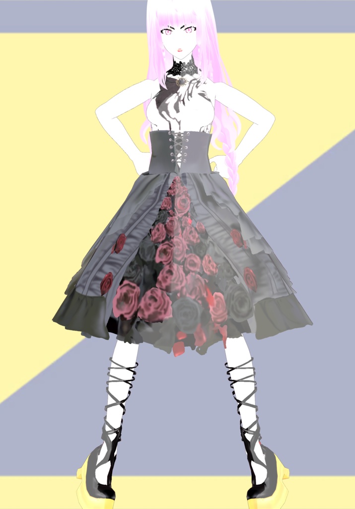 Wild Rose Bloom Gothic Skirt with PlatformBallet Shoes Lolita 90s Vintage Japanese