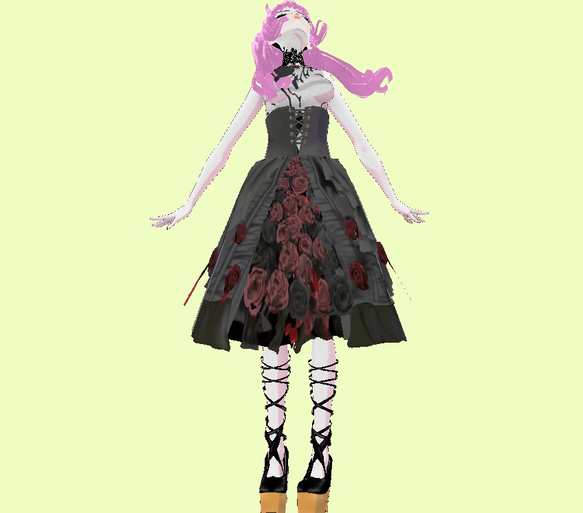 Wild Rose Bloom Gothic Skirt with PlatformBallet Shoes Lolita 90s Vintage Japanese