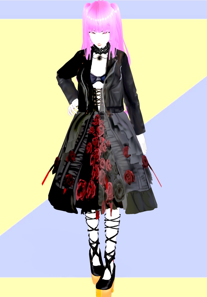 Wild Rose Bloom Gothic Skirt with PlatformBallet Shoes Lolita 90s Vintage Japanese