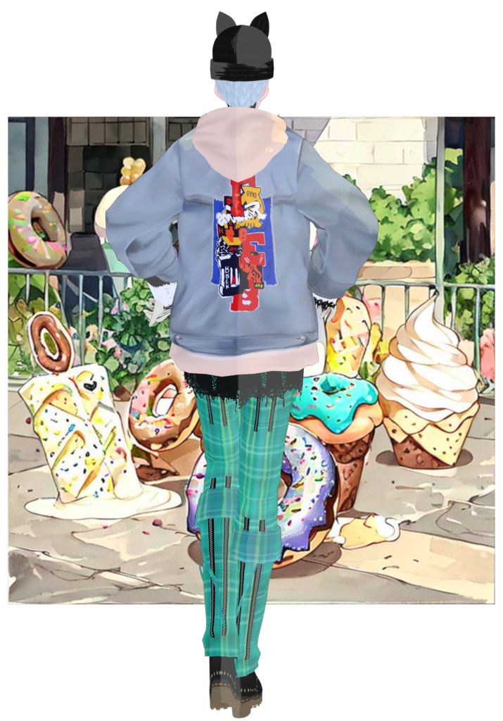 Plaid/Denim And Patches Set Vintage Harajuku 80s Tokyo Street