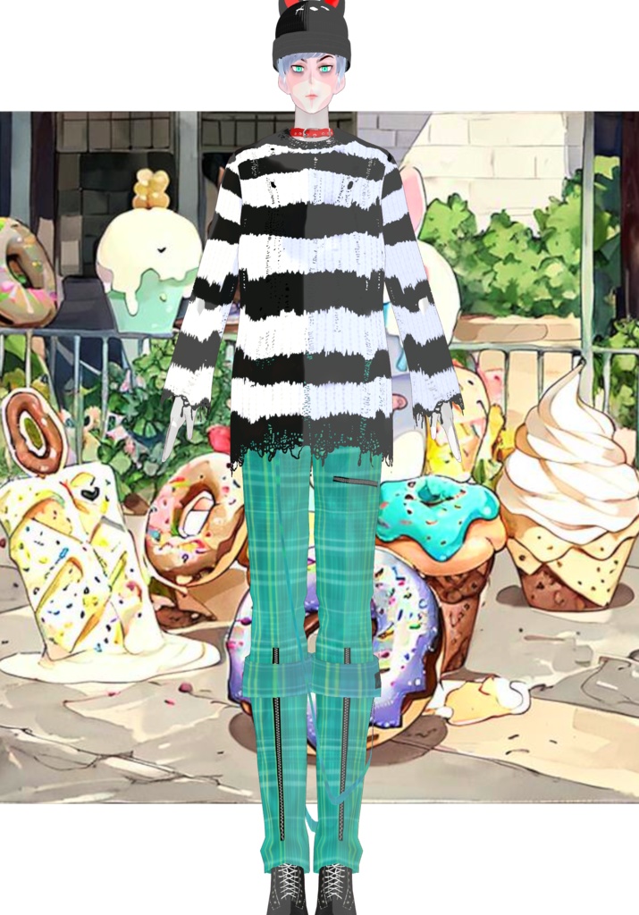 Plaid/Denim And Patches Set Vintage Harajuku 80s Tokyo Street