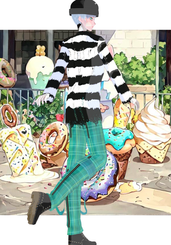 Plaid/Denim And Patches Set Vintage Harajuku 80s Tokyo Street