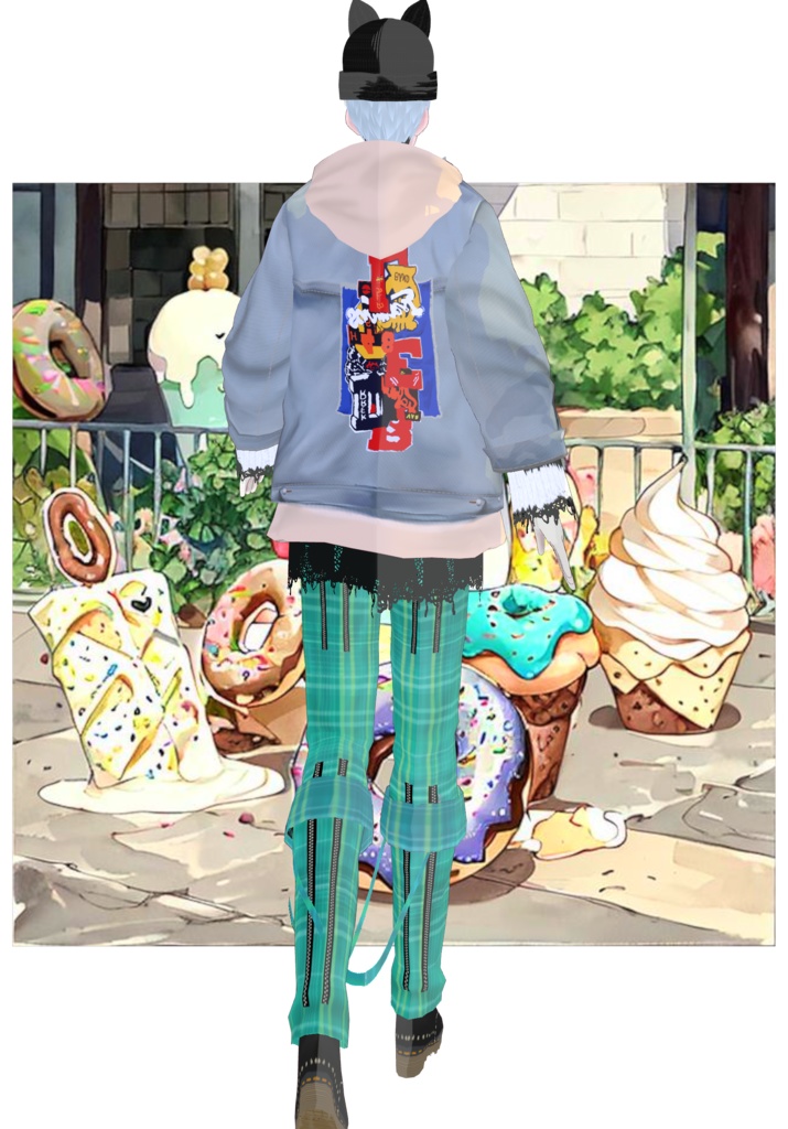 Plaid/Denim And Patches Set Vintage Harajuku 80s Tokyo Street