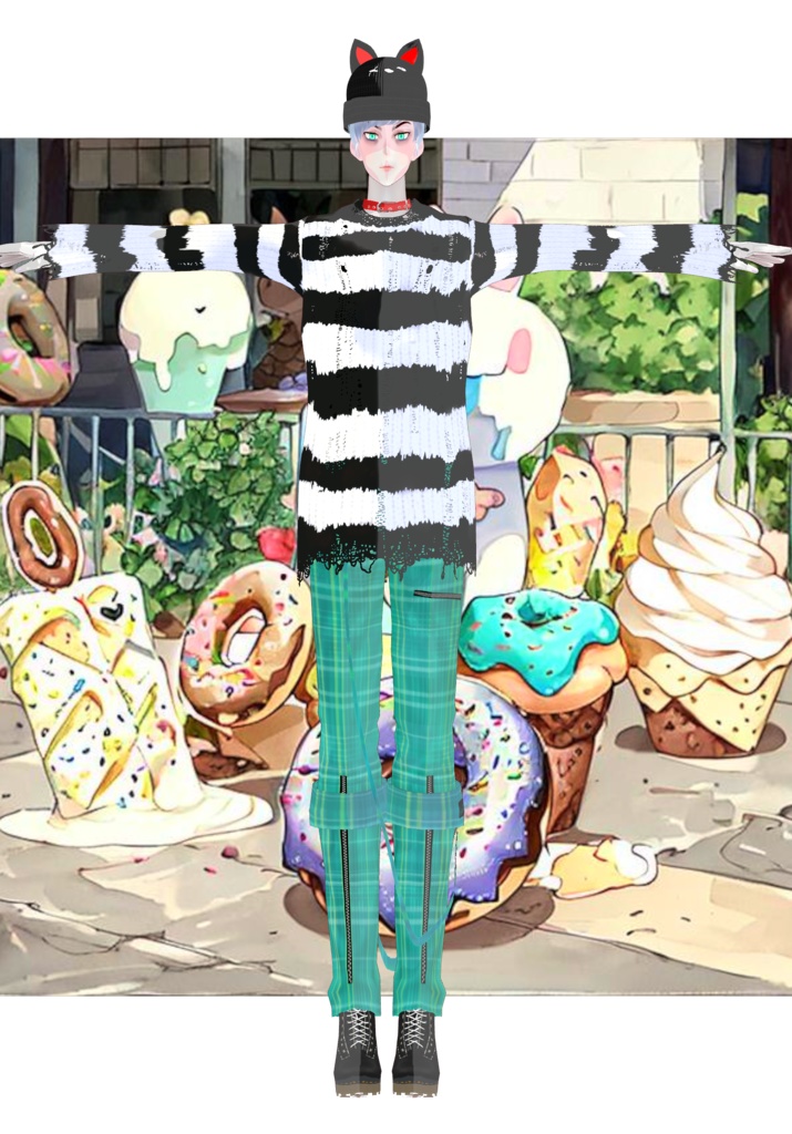 Plaid/Denim And Patches Set Vintage Harajuku 80s Tokyo Street