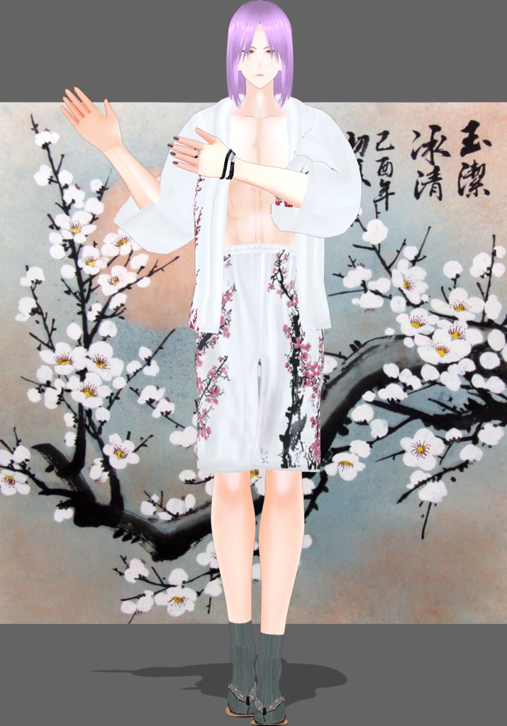 Plum Blossom Festive Shorts Set Modern Kimono Style