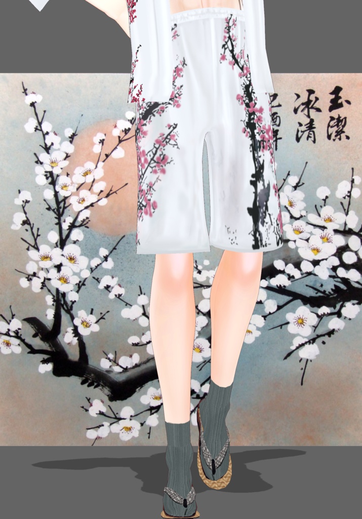 Plum Blossom Festive Shorts Set Modern Kimono Style