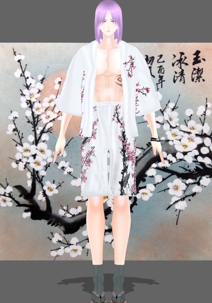 Plum Blossom Festive Shorts Set Modern Kimono Style