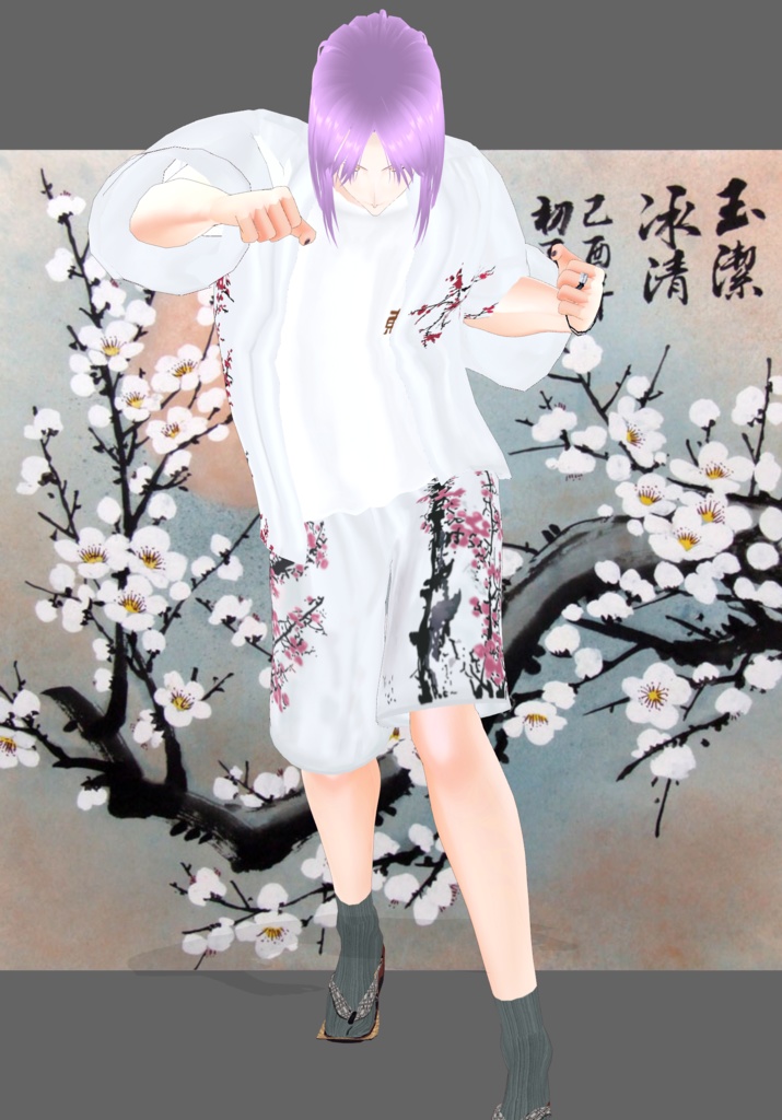 Plum Blossom Festive Shorts Set Modern Kimono Style