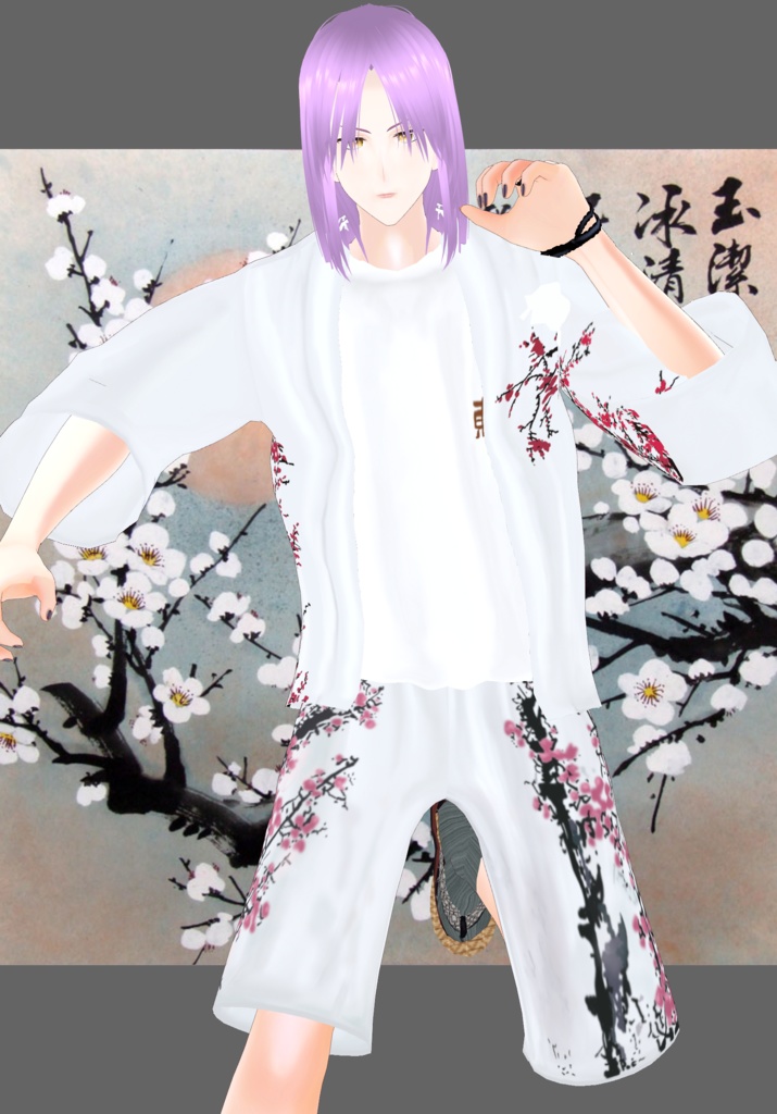 Plum Blossom Festive Shorts Set Modern Kimono Style